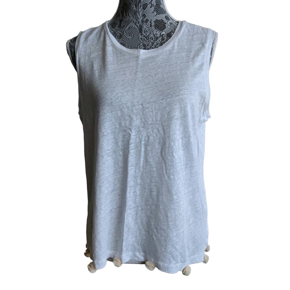 J Crew Linen Pom-Pom Tank Top Sleeveless Size M NWOT